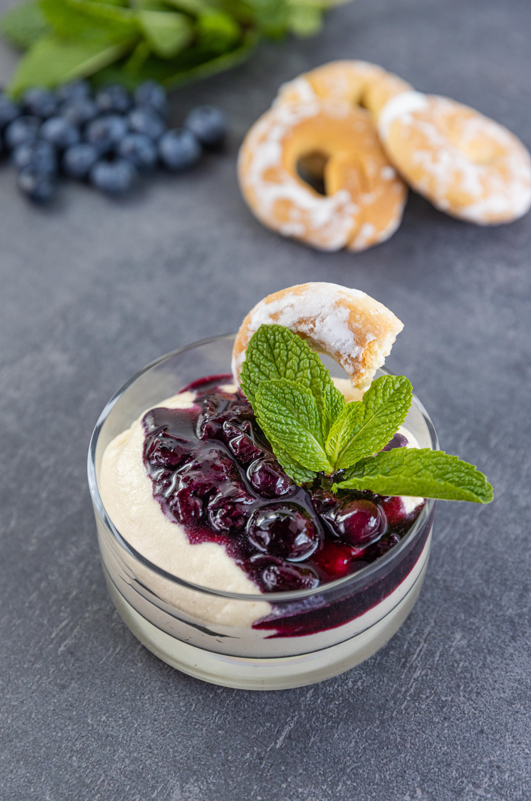 Vanilla and White Chocolate Mousse with Blueberry Compote
