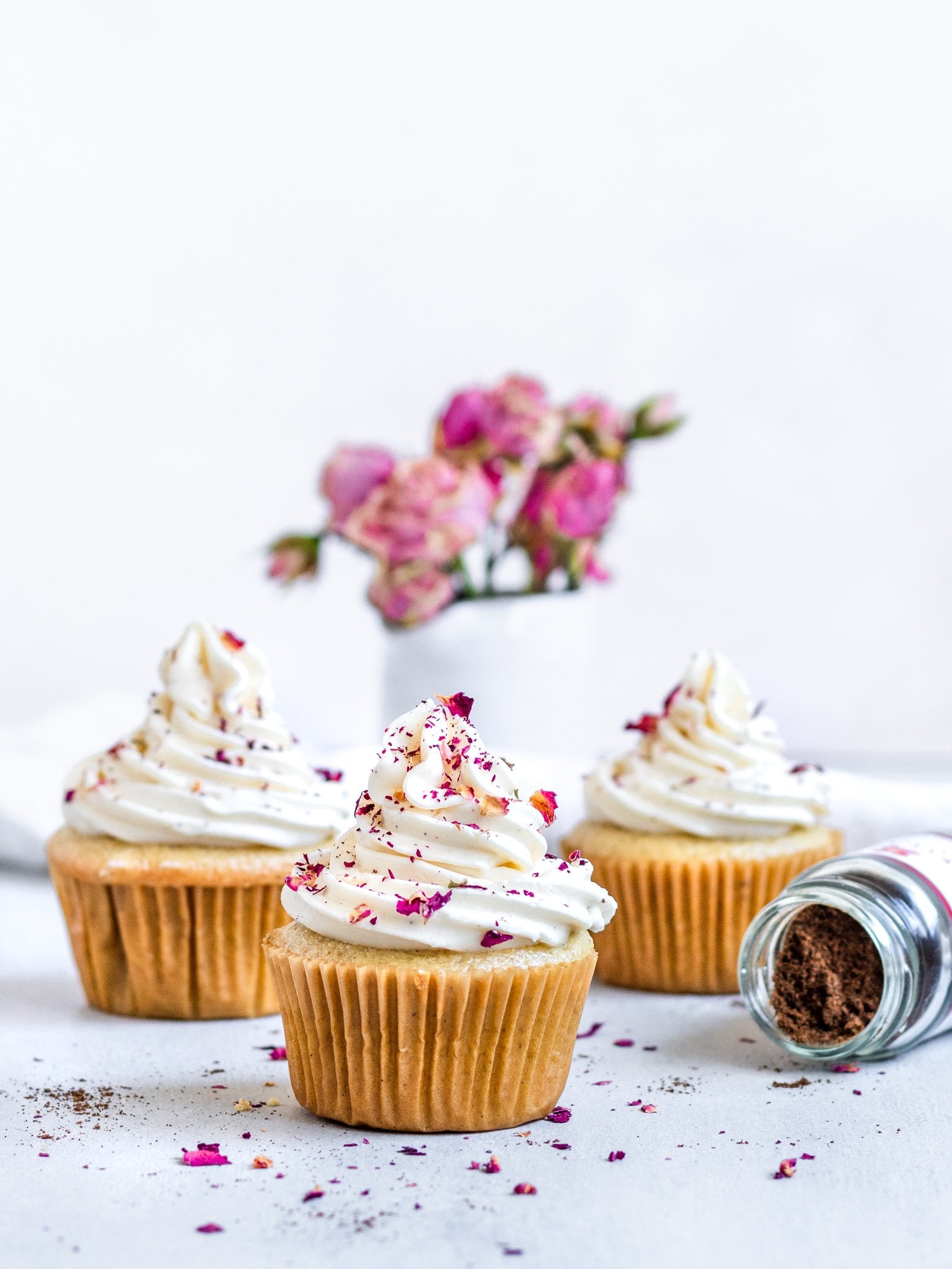 Vegan Cardamom Vanilla Cupcakes with Rose Frosting