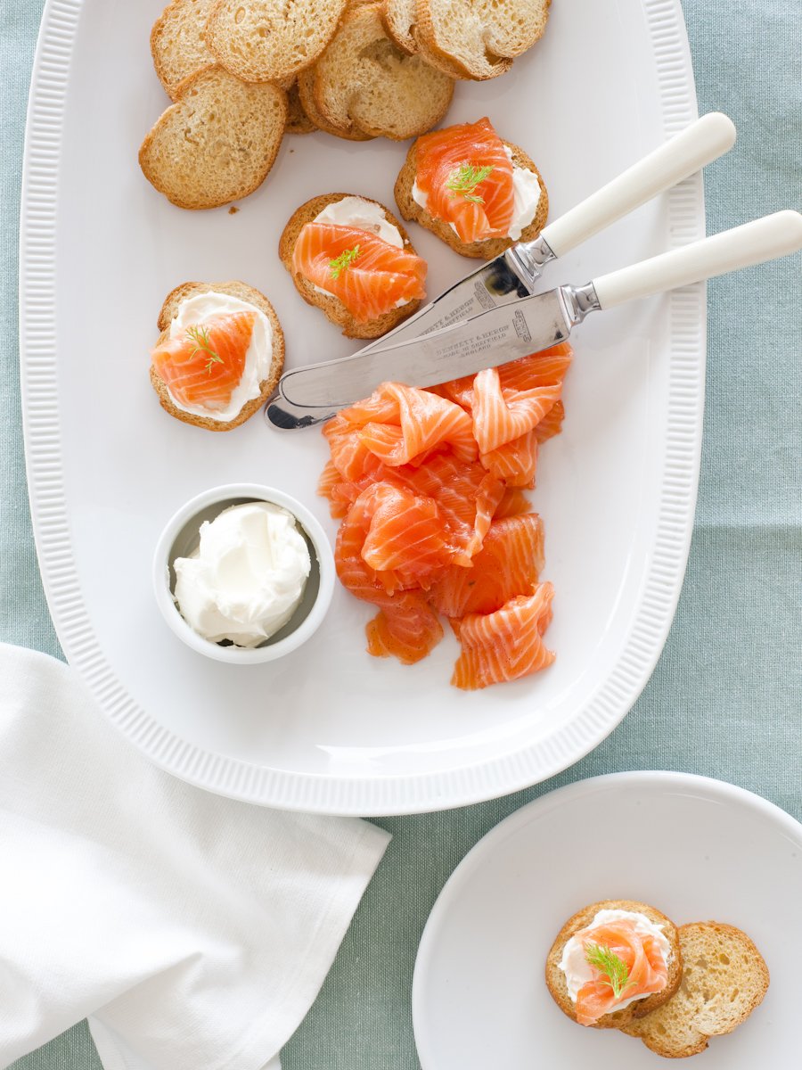 vanilla and citrus cured salmon with crostini