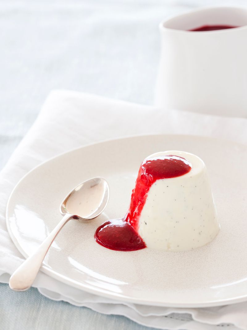 Vanilla Yogurt Panna Cotta with Raspberry Coulis